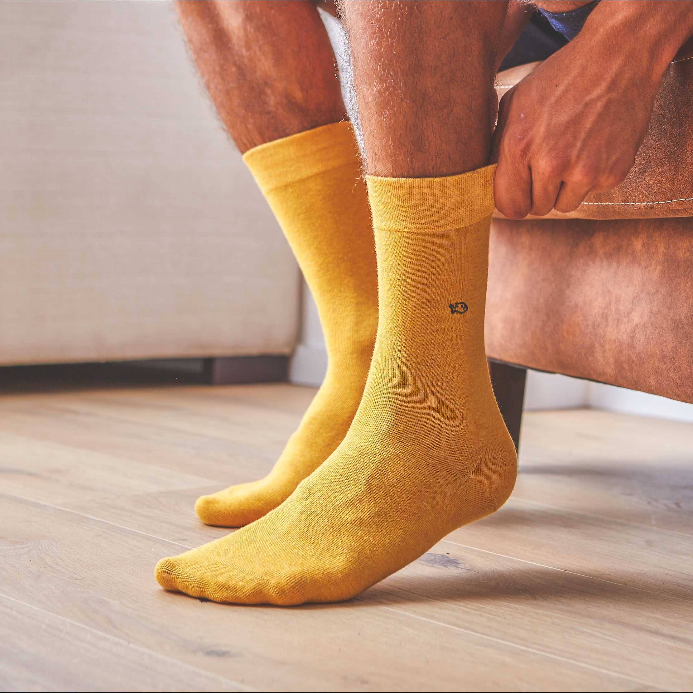 Socks in combed cotton Plain - Mottled mustard