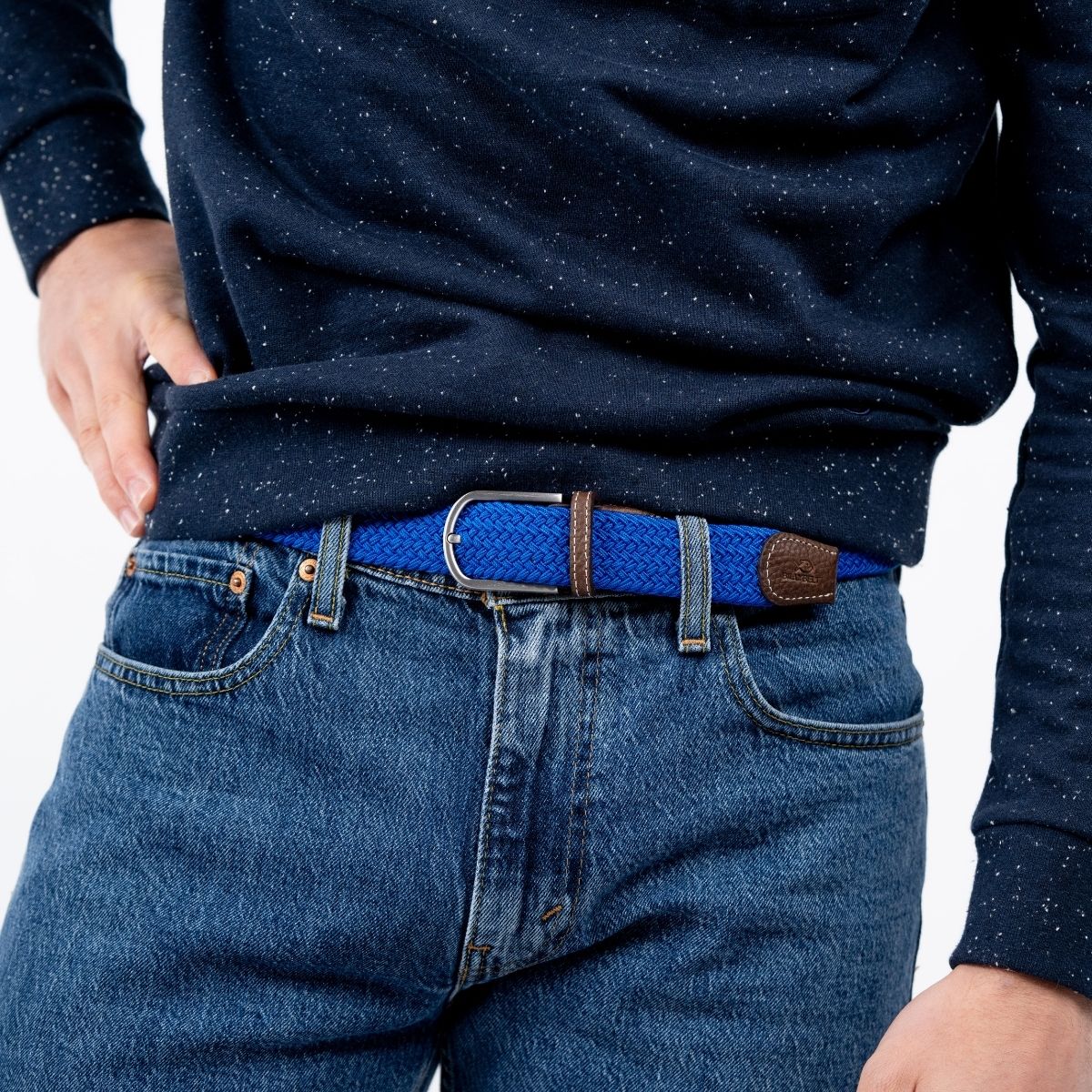 Elastic woven belt Greek blue