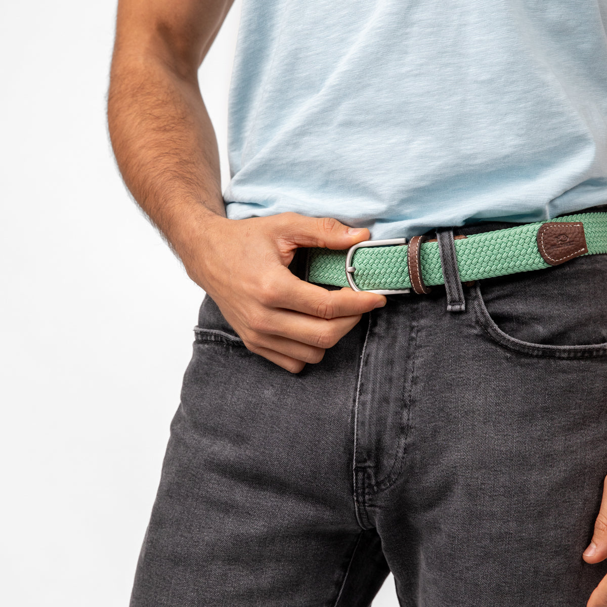 Elastic woven belt Aqua green