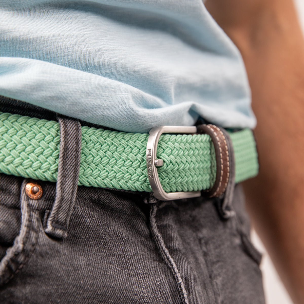 Elastic woven belt Aqua green