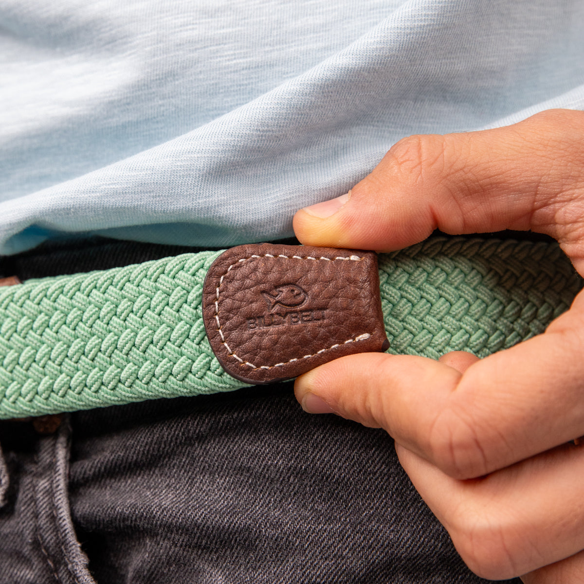 Elastic woven belt Aqua green