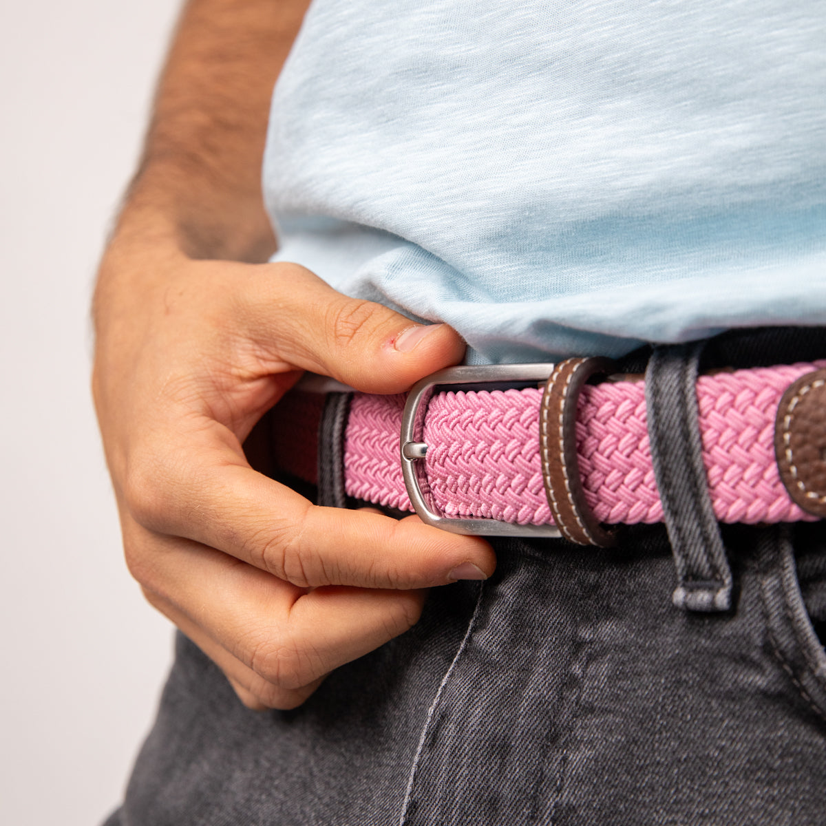 Elastic woven belt Misty pink