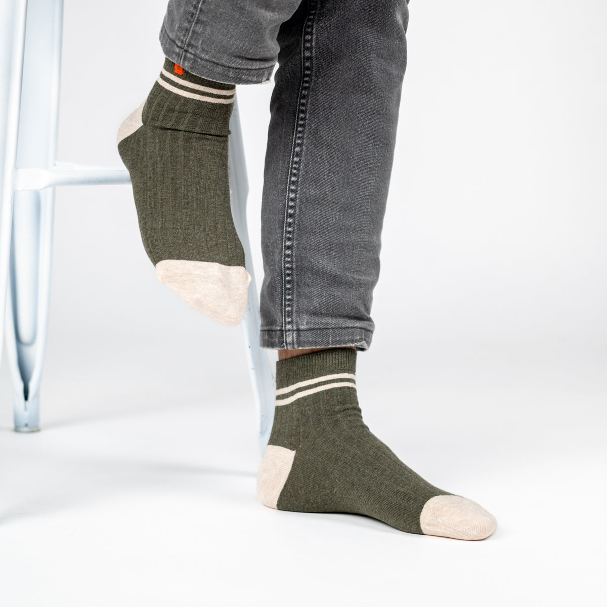 Socks in combed cotton Mid-cuts - Khaki, beige striped