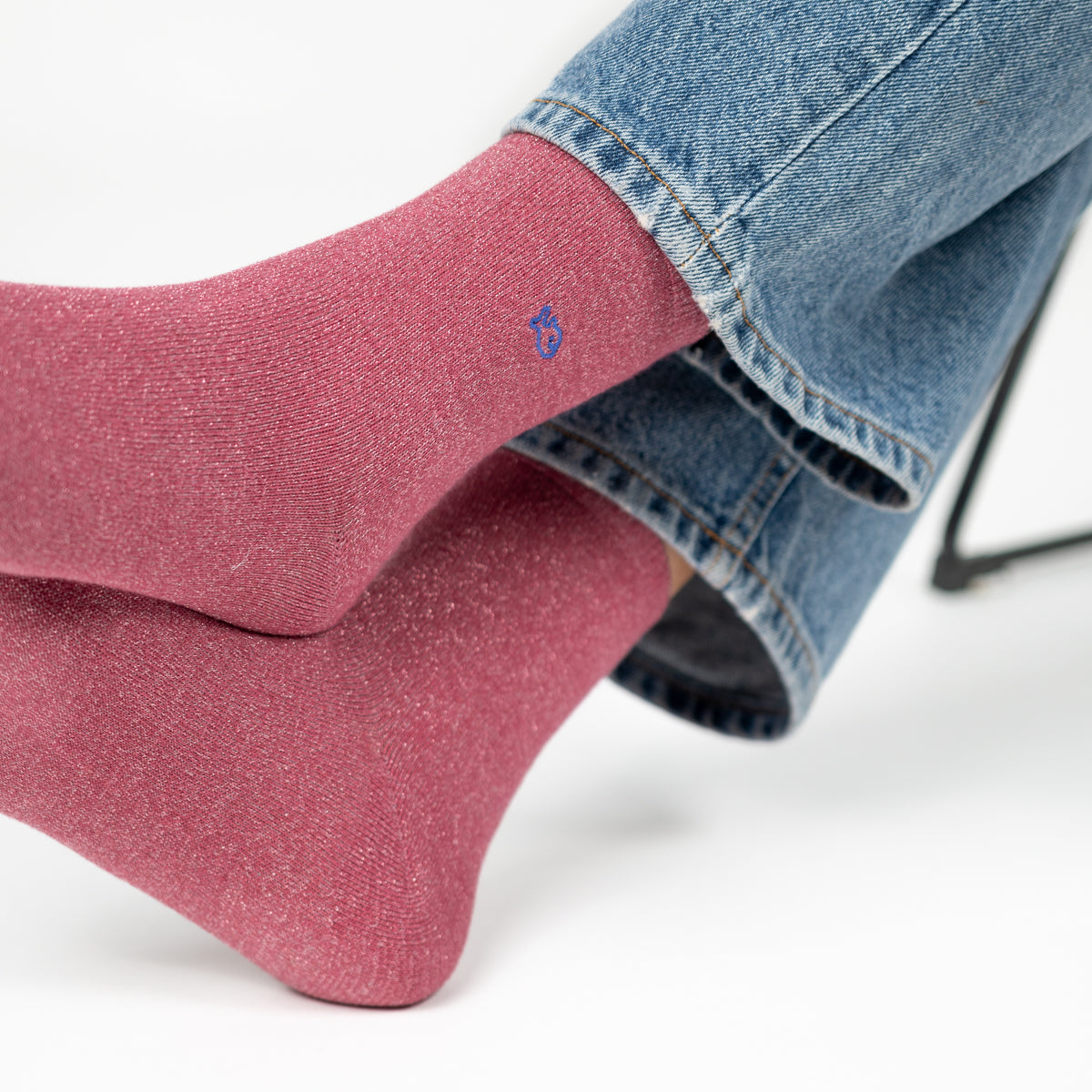 Glitter socks in combed cotton Plain - Rosewood