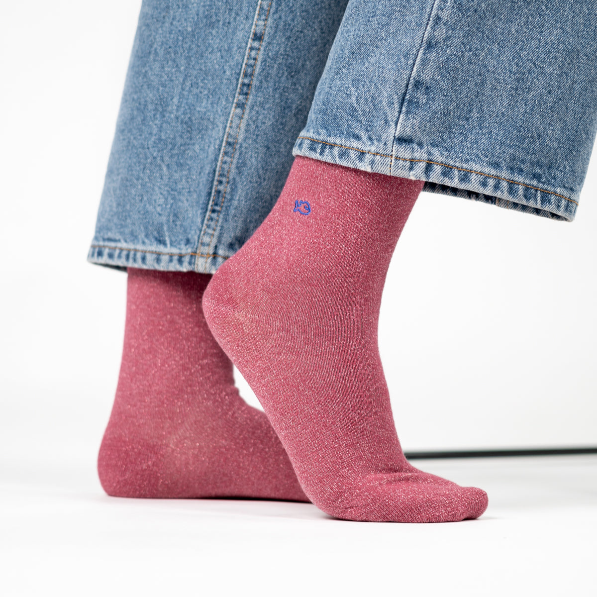 Chaussettes pailletées en coton peigné Unies - Bois de rose