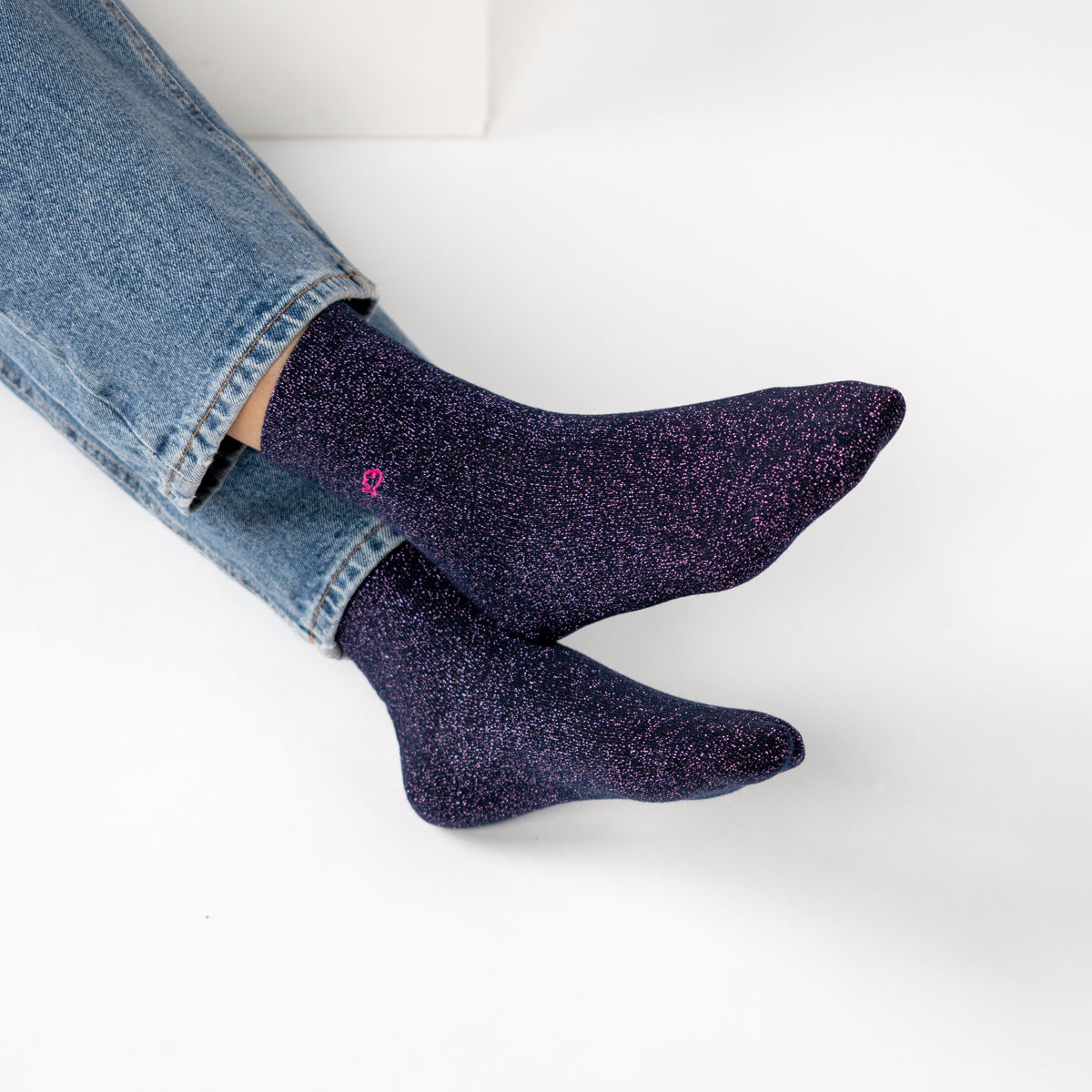 Glitter socks in combed cotton Plain - Navy