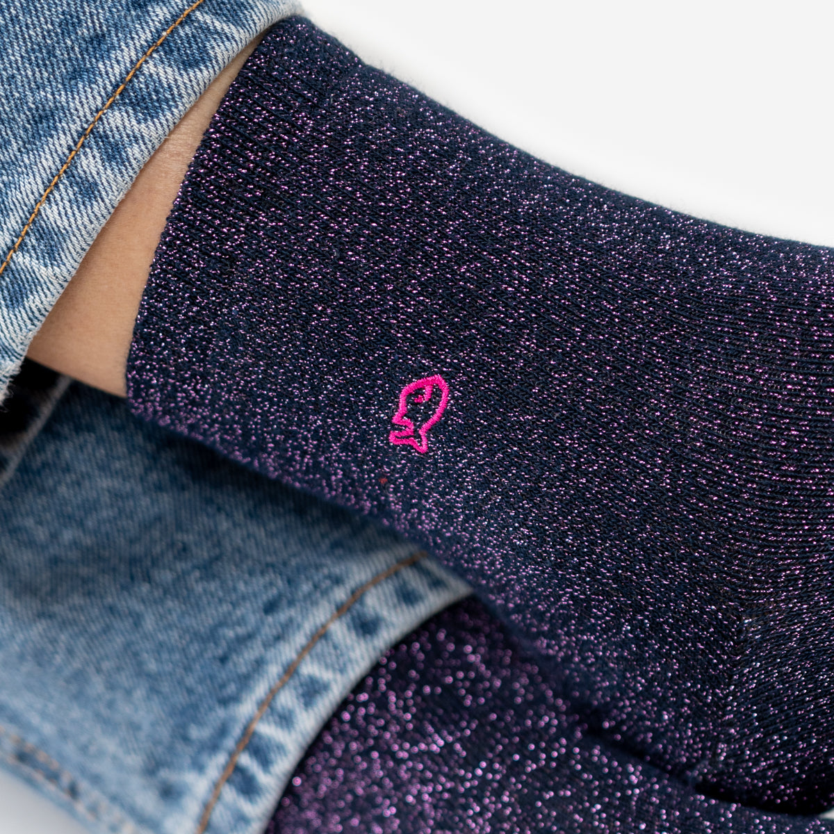 Glitter socks in combed cotton Plain - Navy