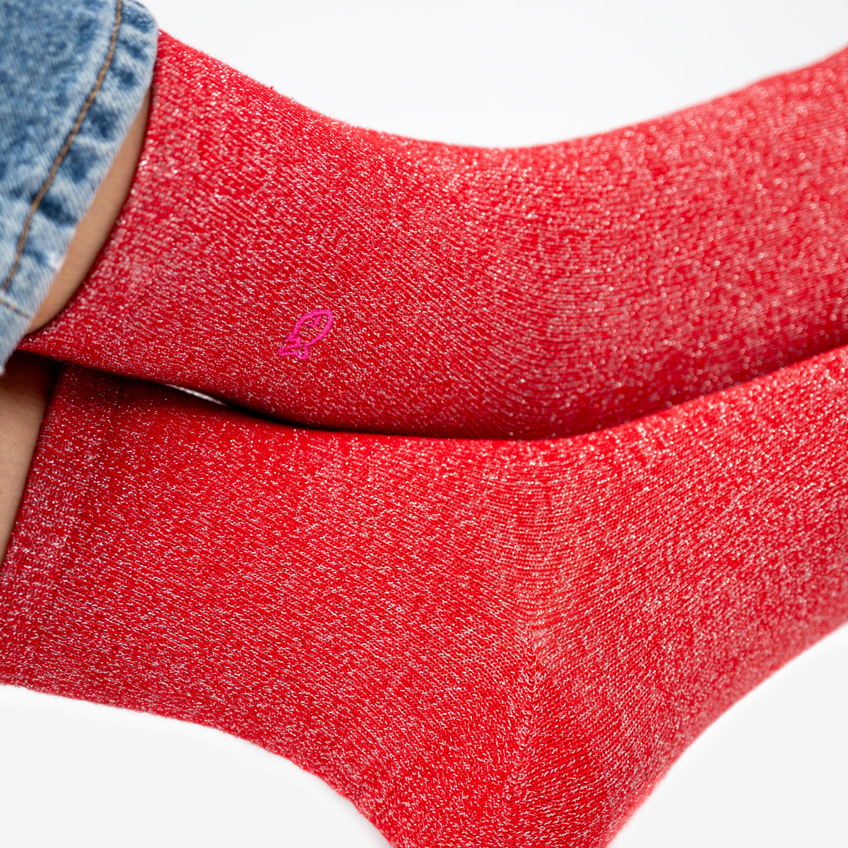 Chaussettes pailletées en coton peigné Unies - Rouge