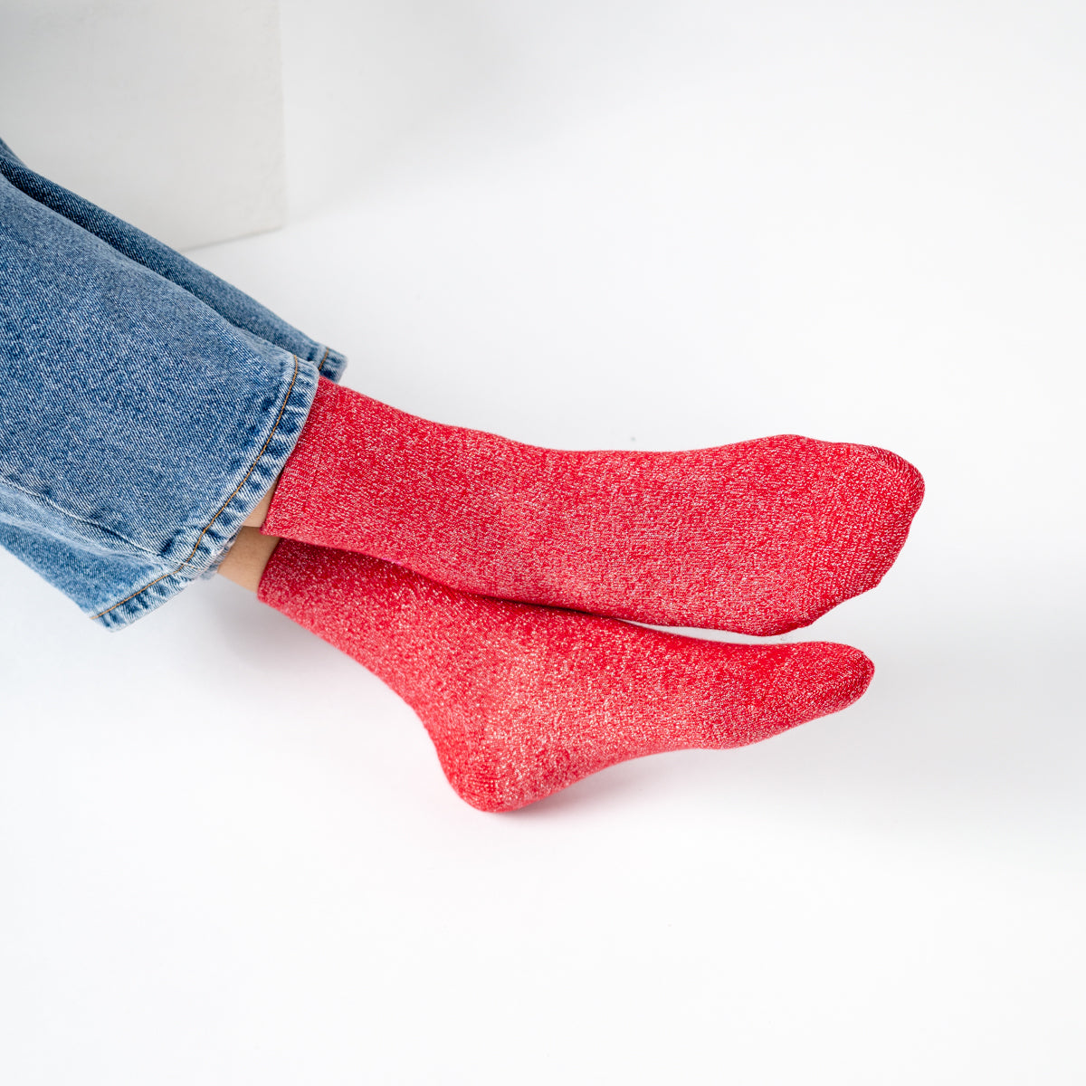 Chaussettes pailletées en coton peigné Unies - Rouge