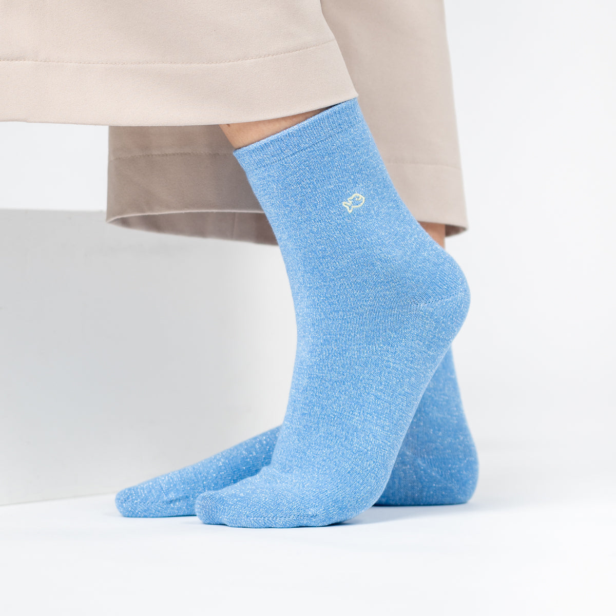 Chaussettes pailletées en coton peigné Unies - Bleu clair