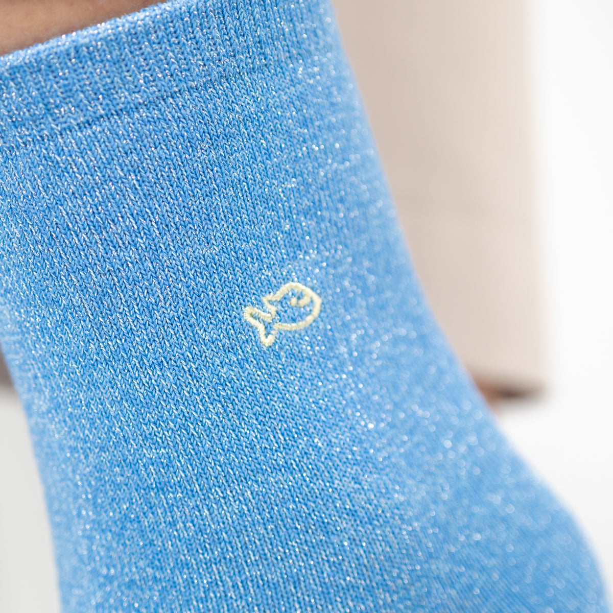 Chaussettes pailletées en coton peigné Unies - Bleu clair