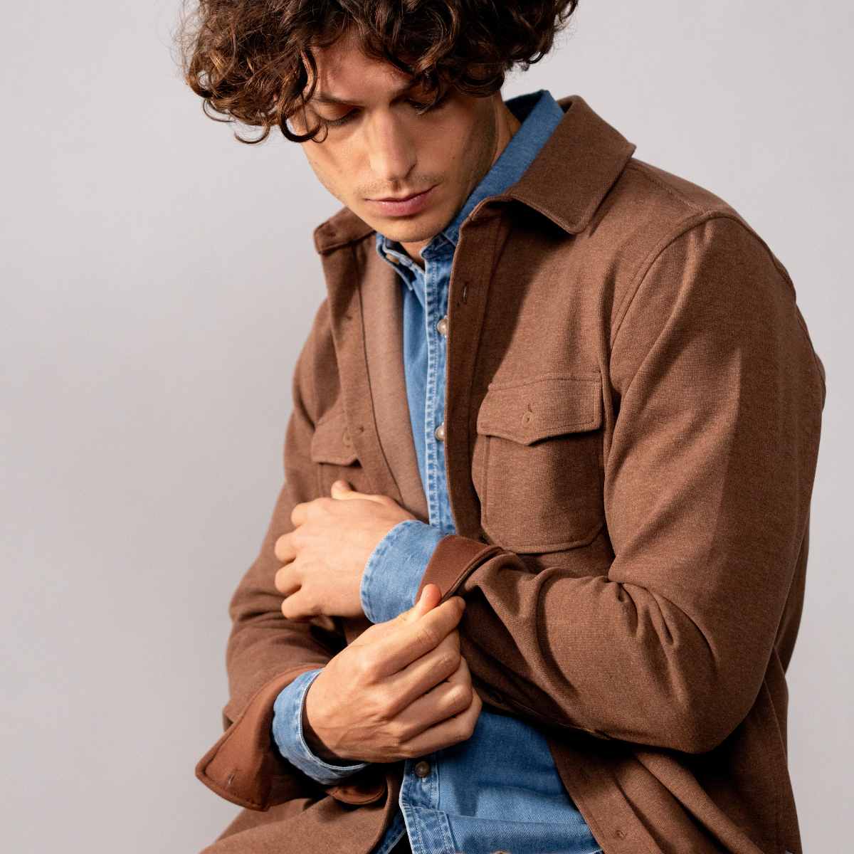 Overshirt in recycled polyester Brown