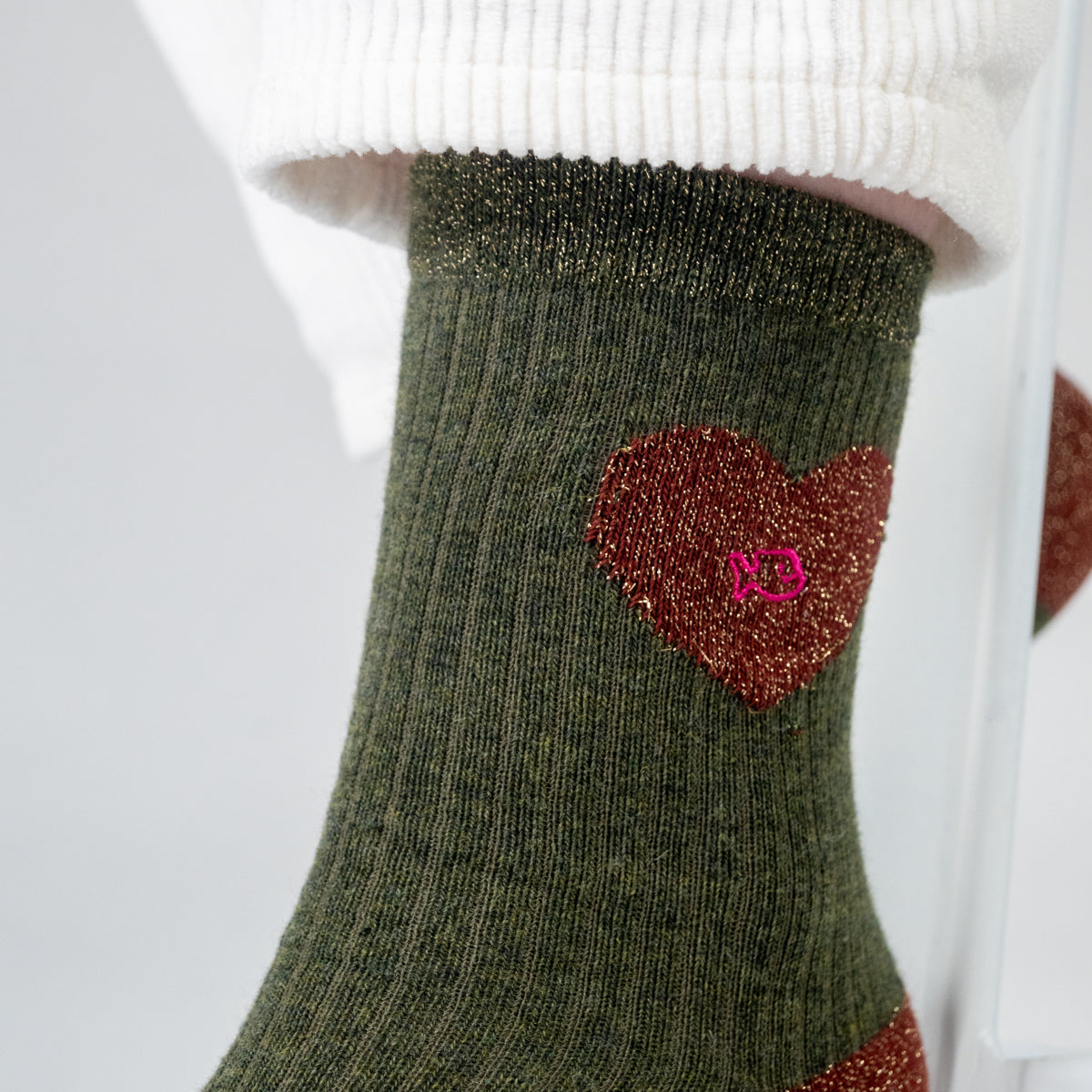 Chaussettes en coton peigné Coeur - Vert foncé