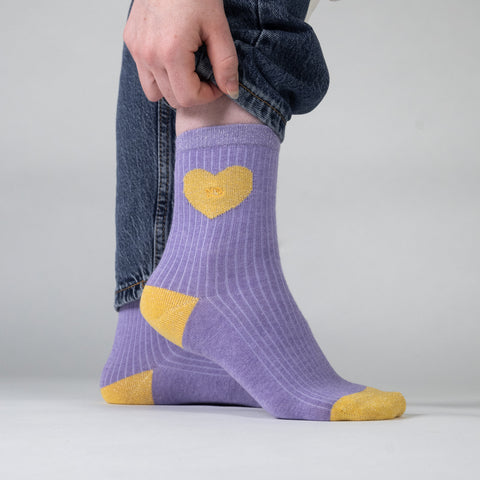 Socks in combed cotton Heart - Purple and yellow