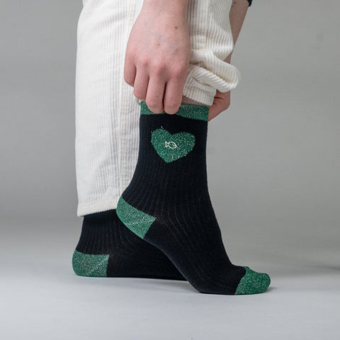 Socks in combed cotton Heart - Black and green