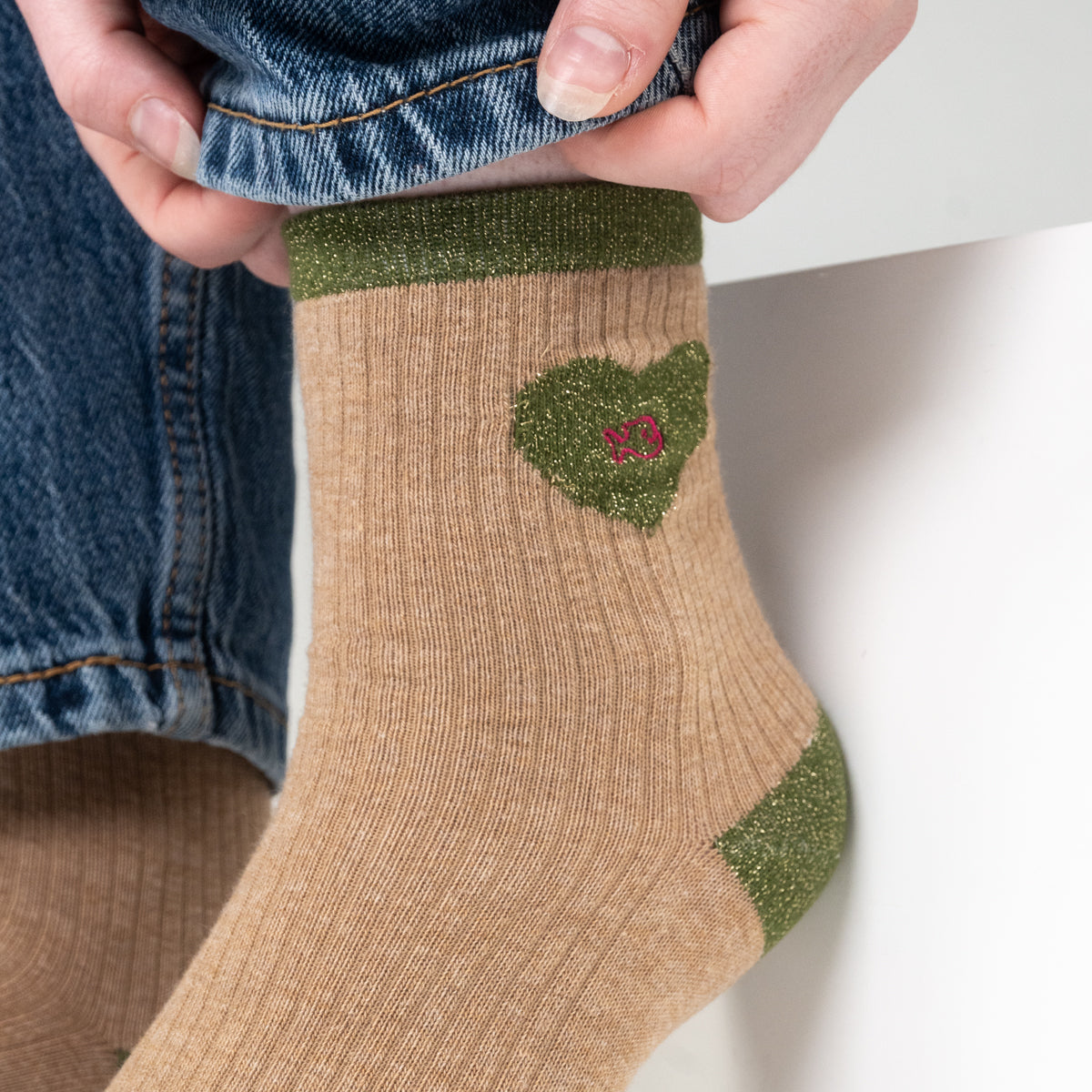 Chaussettes en coton peigné Coeur - Beige