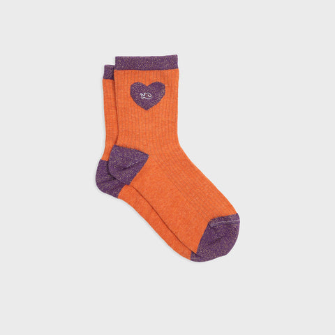 Chaussettes en coton peigné Coeur - Orange et violet