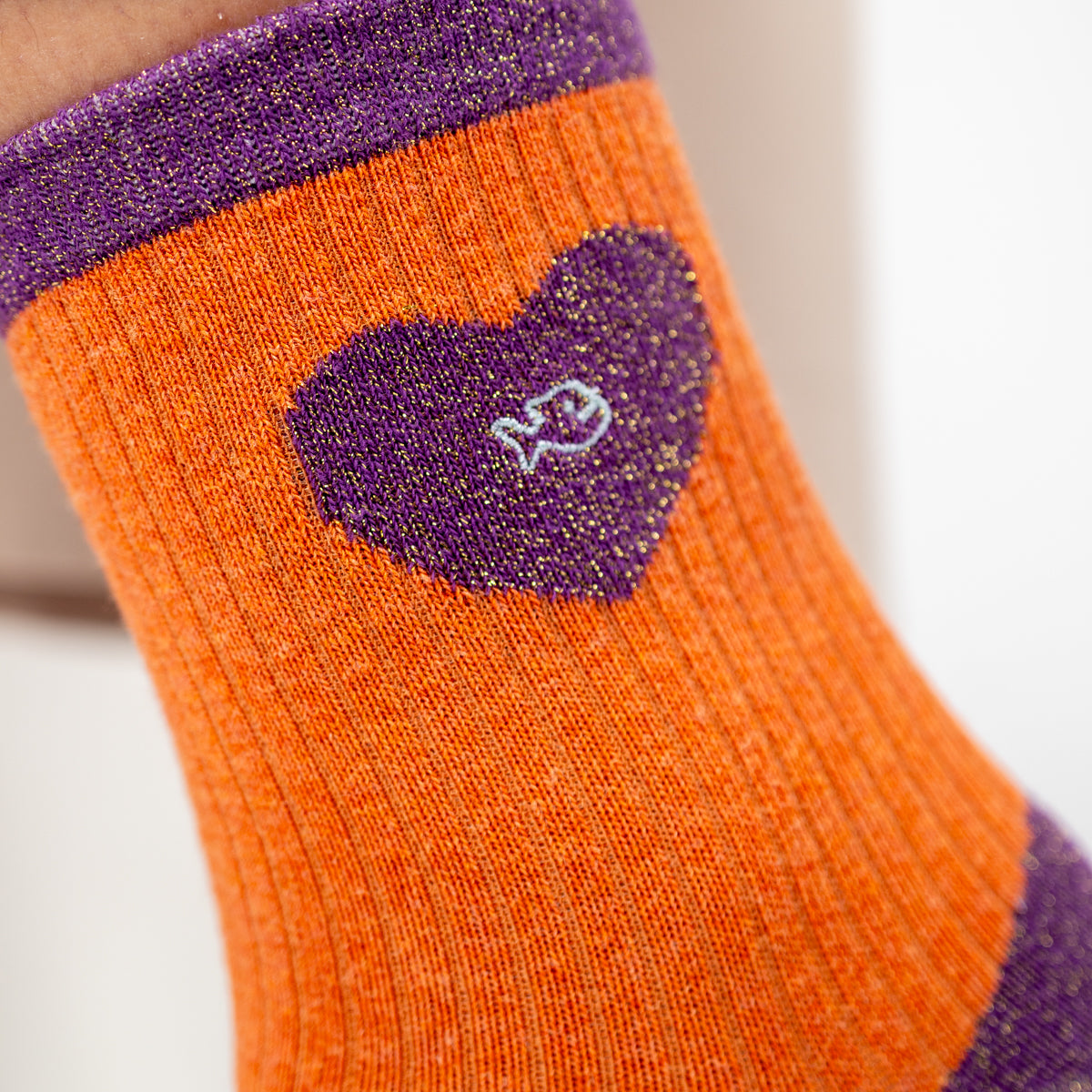 Chaussettes en coton peigné Coeur - Orange et violet