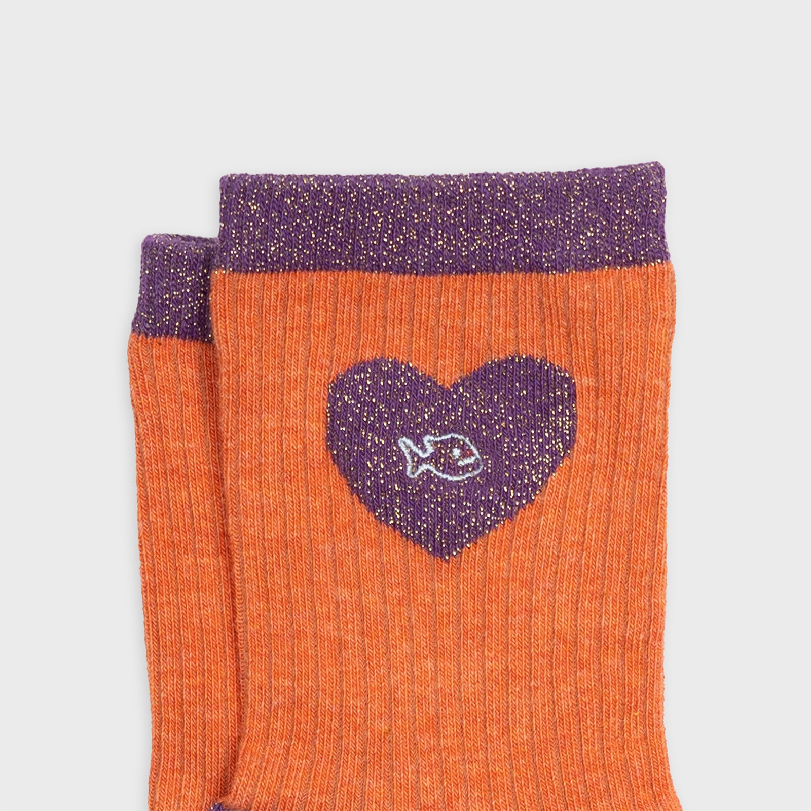 Chaussettes en coton peigné Coeur - Orange et violet