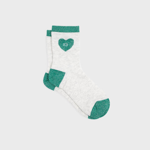 Chaussettes en coton peigné Coeur - Blanc et vert