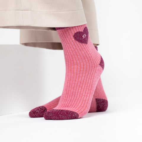 Chaussettes en coton peigné Coeur - Rose clair et rose