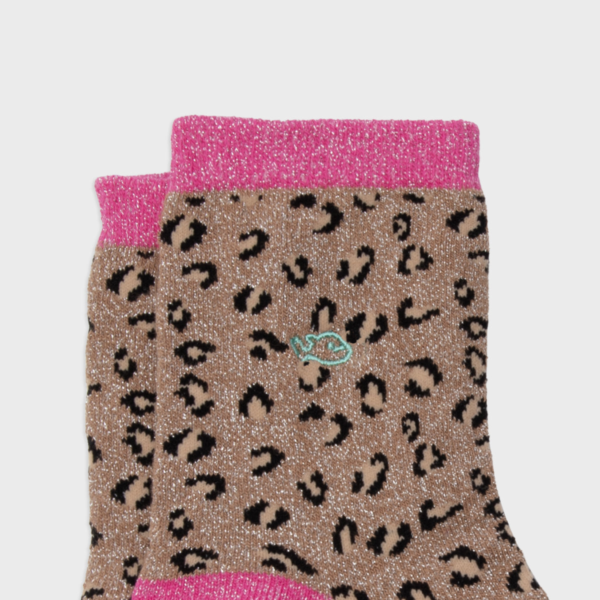 Glitter socks in combed cotton Leopard - Camel and pink