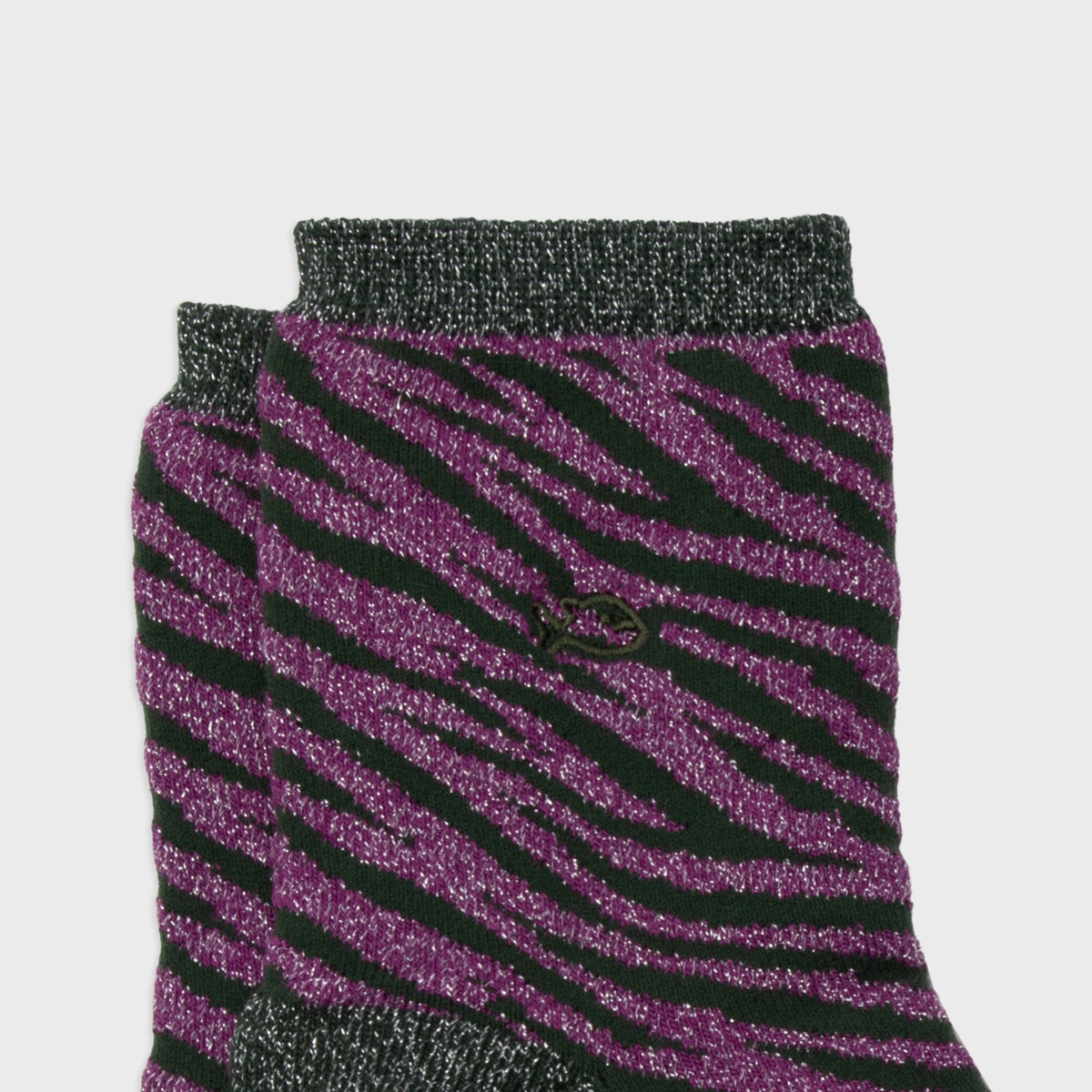 Chaussettes pailletées en coton peigné Zèbre - Violet et vert