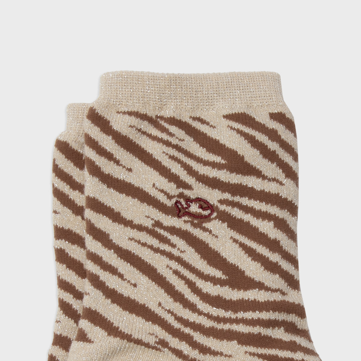 Chaussettes pailletées en coton peigné Zèbre - Beige