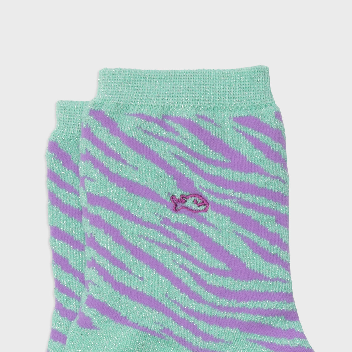 Glitter socks in combed cotton Zebra - Light green and purple