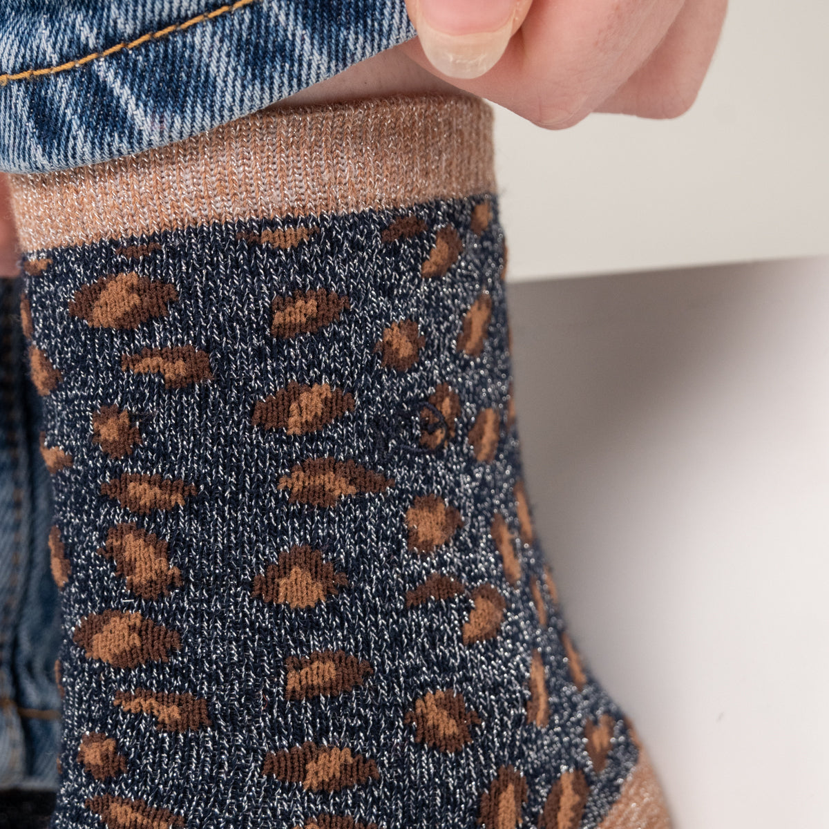 Socks in combed cotton Leopard - Navy and brown