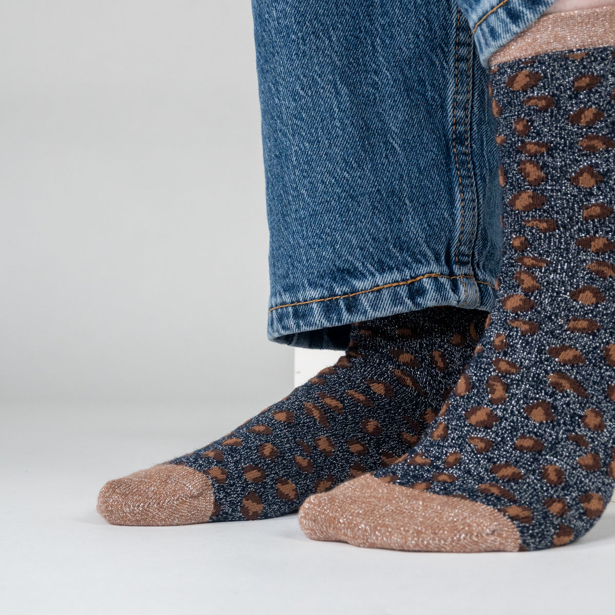 Socks in combed cotton Leopard - Navy and brown