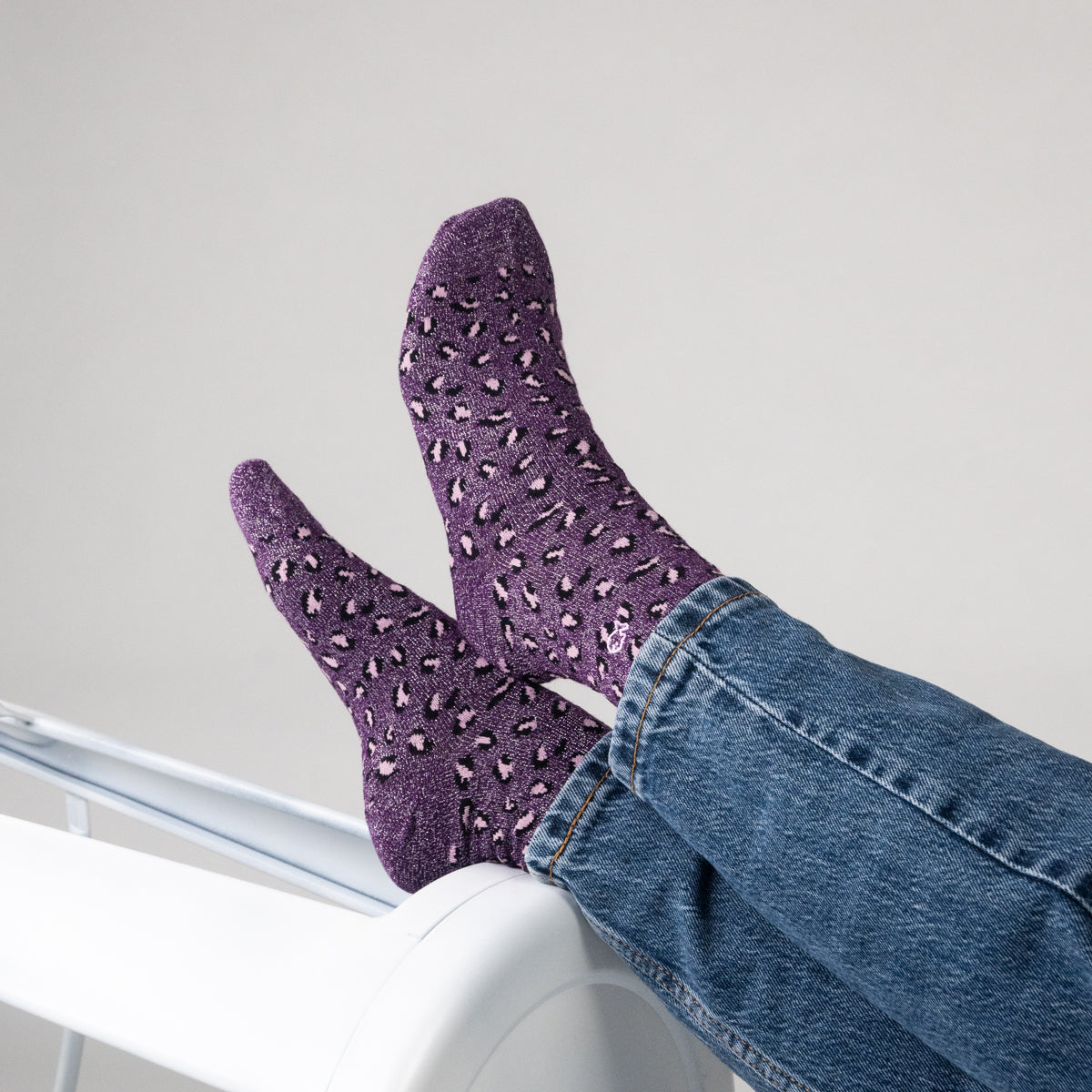 Socks in combed cotton Leopard - Plum