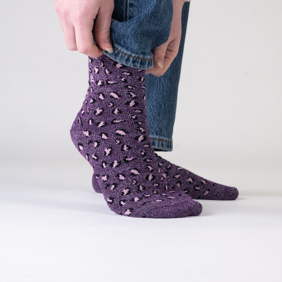 Socks in combed cotton Leopard - Plum