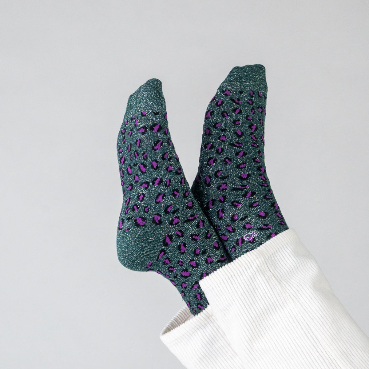 Socks in combed cotton Leopard - Green and purple