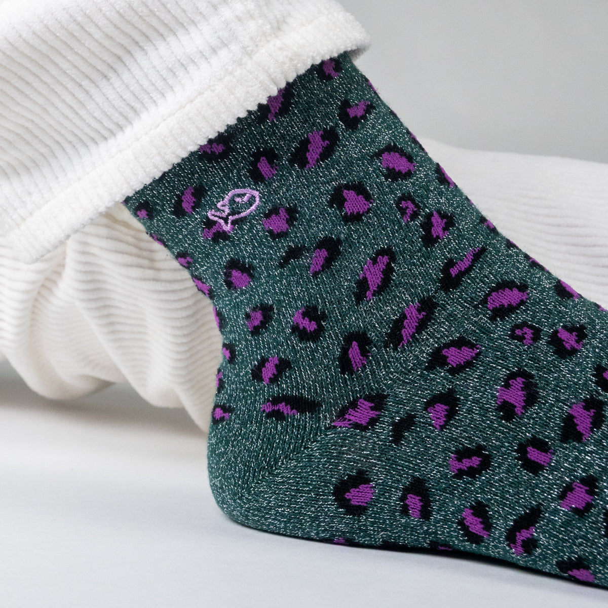 Socks in combed cotton Leopard - Green and purple