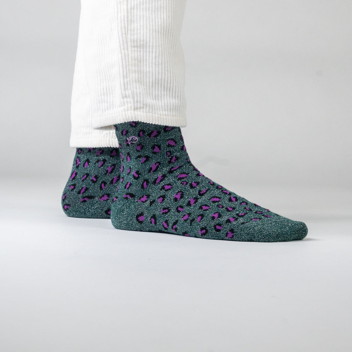 Socks in combed cotton Leopard - Green and purple