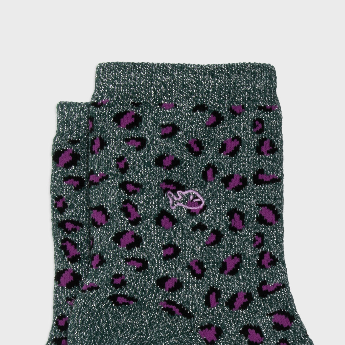 Chaussettes en coton peigné Léopard - Vert et violet