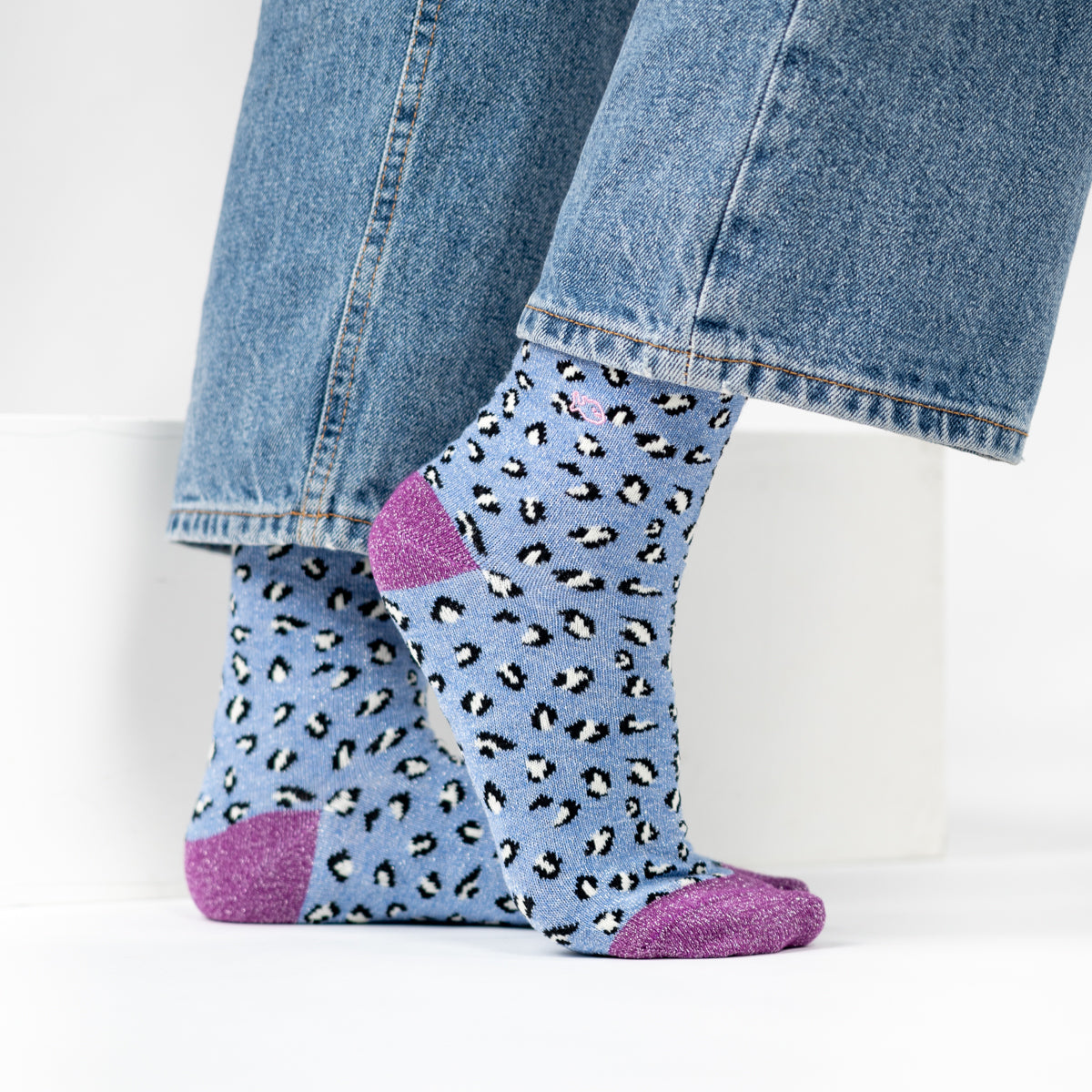 Socks in combed cotton Leopard - Blue