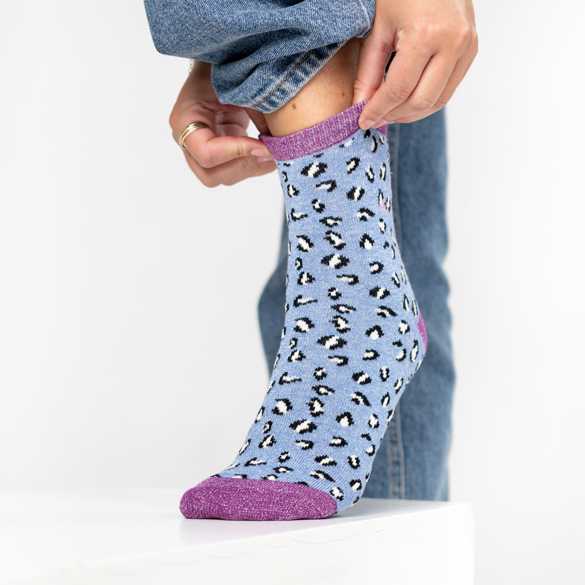 Socks in combed cotton Leopard - Blue