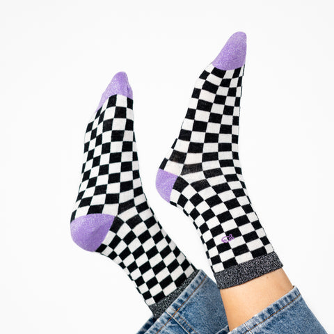 Chaussettes en coton peigné Carreaux - Blanc et noir