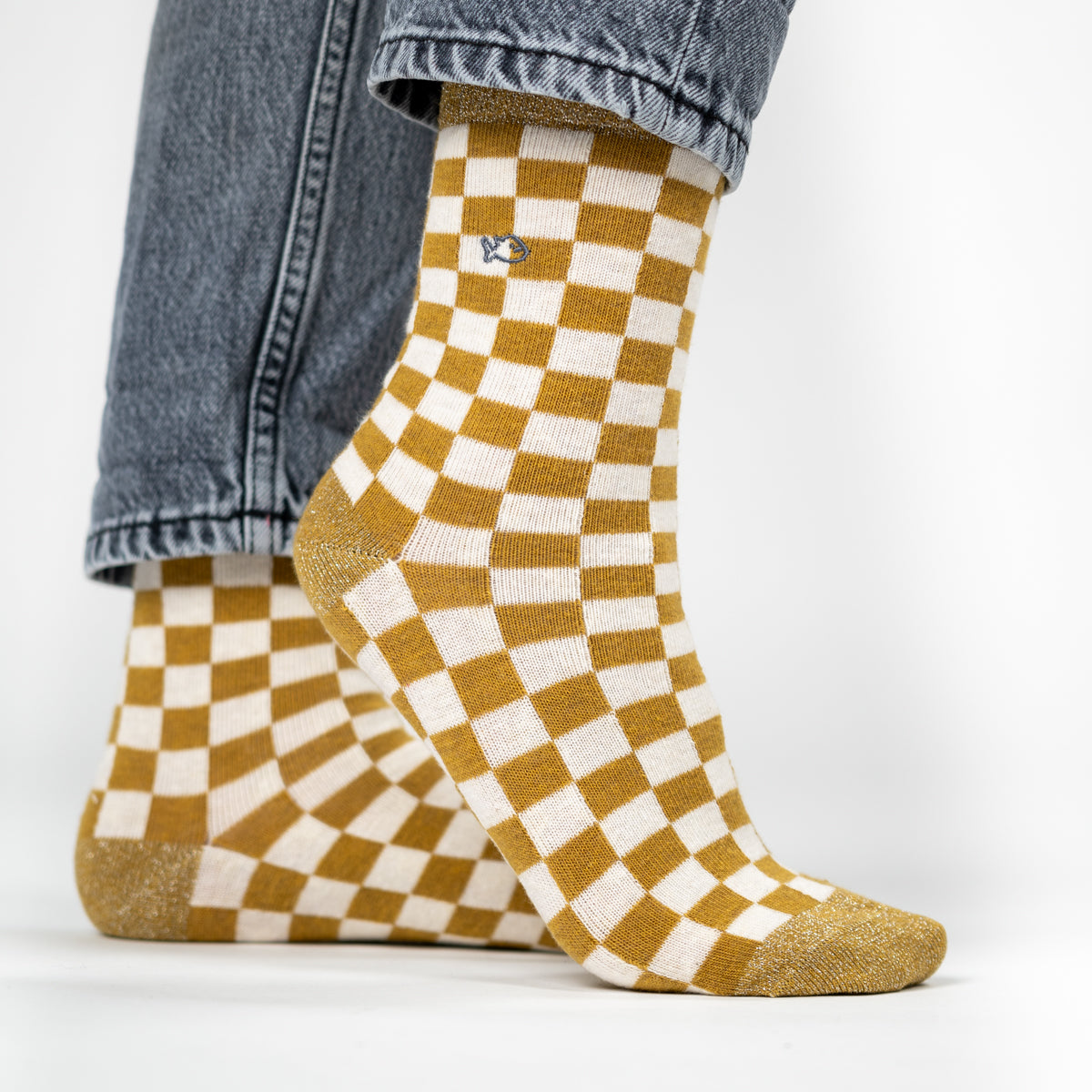 Chaussettes en coton peigné Carreaux - Jaune et blanc