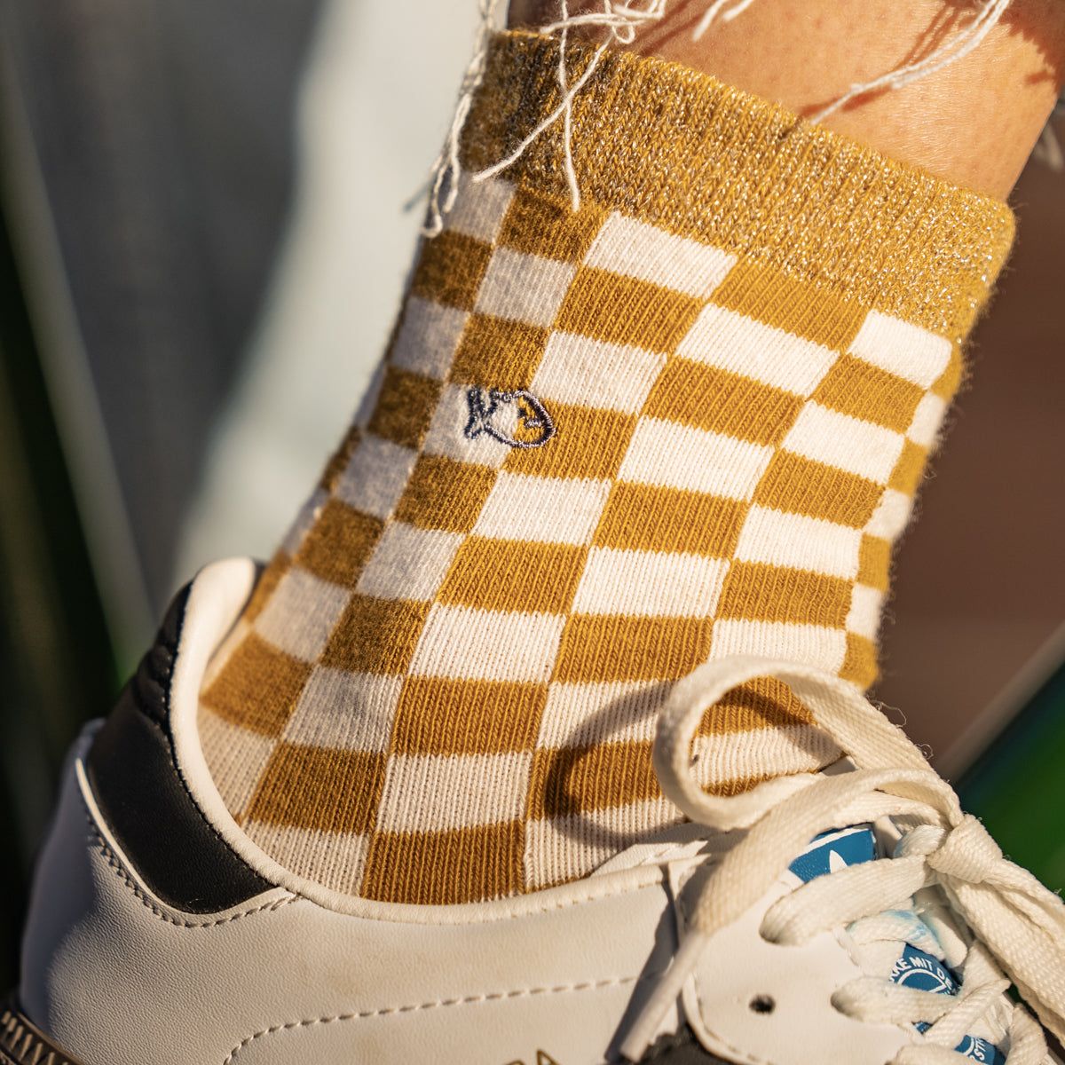 Chaussettes en coton peigné Carreaux - Jaune et blanc