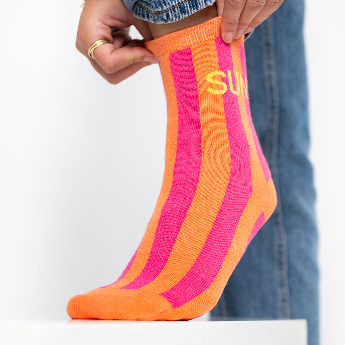 Socks in combed cotton Striped - Sun