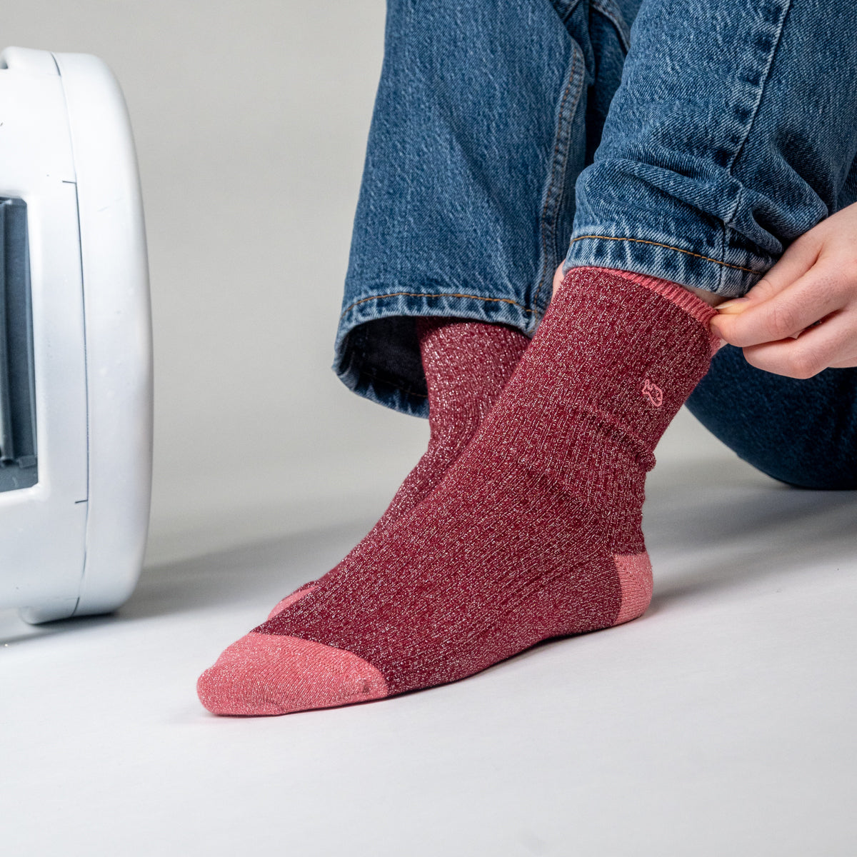 Chaussettes en coton peigné Vintage - Bordeaux et rose