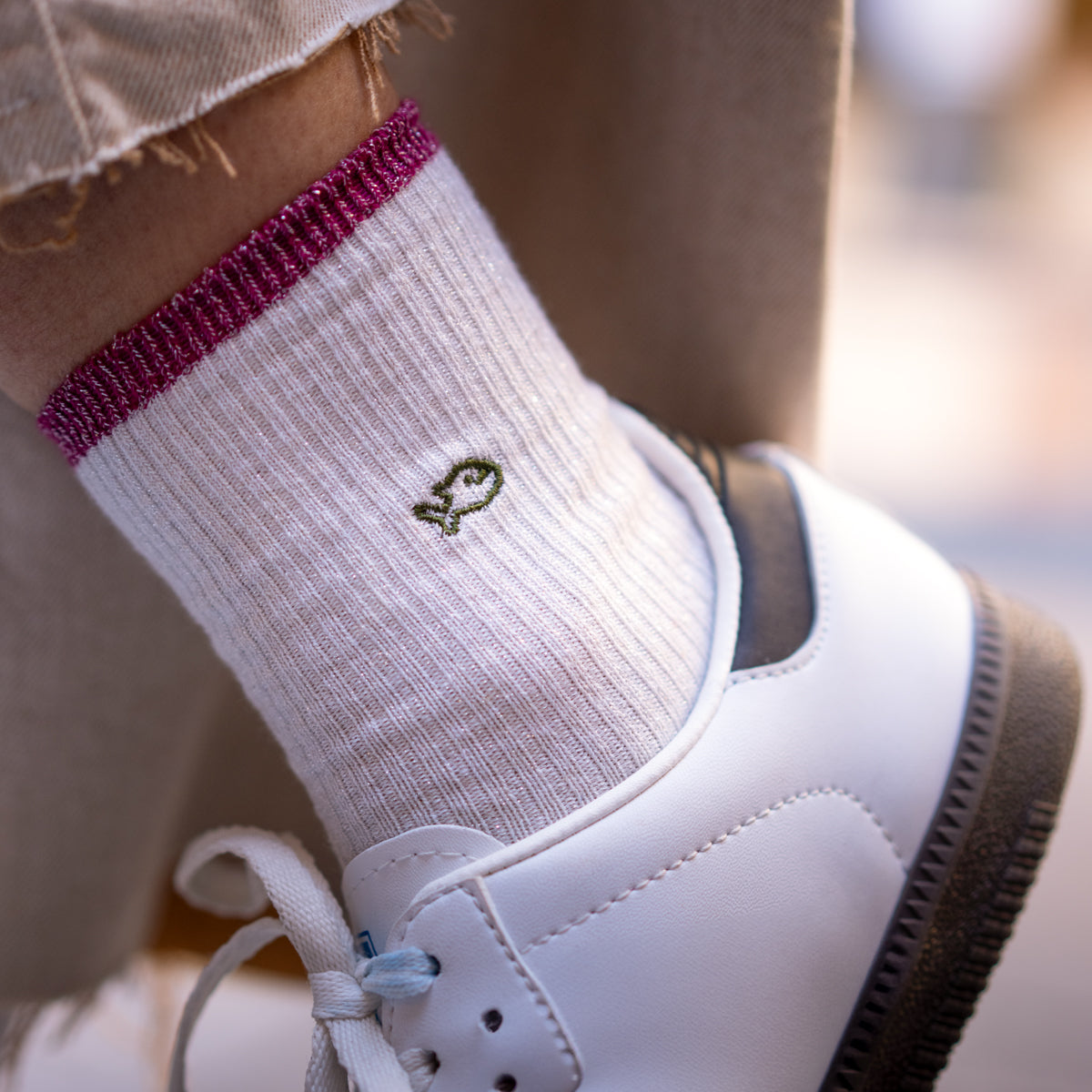 Chaussettes en coton peigné Vintage - Blanc