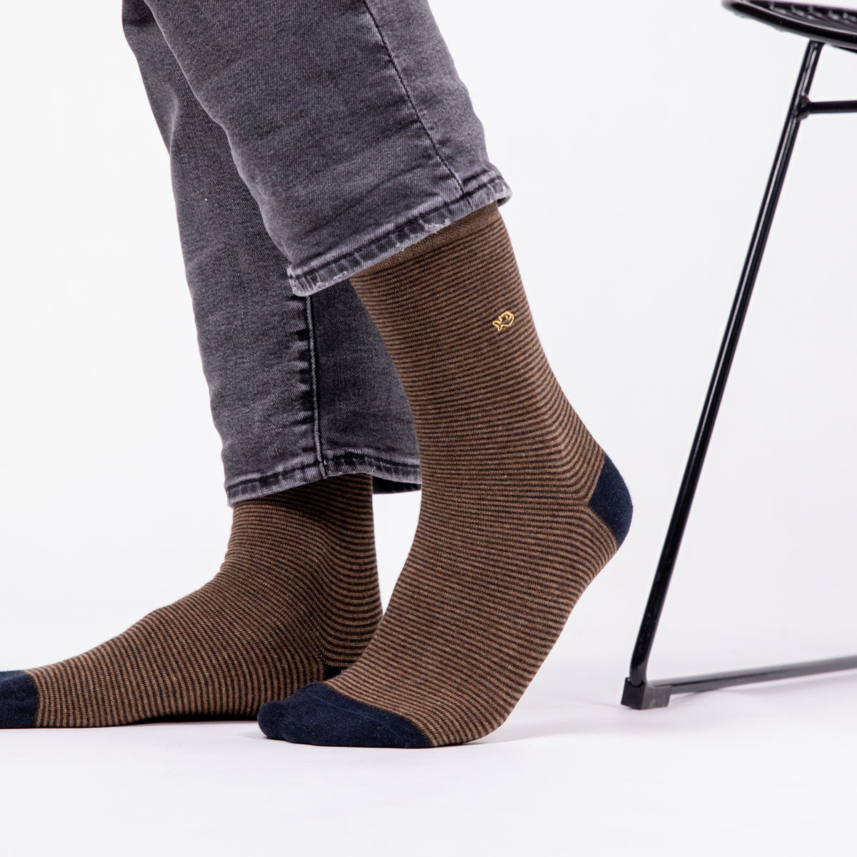 Socks in combed cotton Striped - Hazelnut