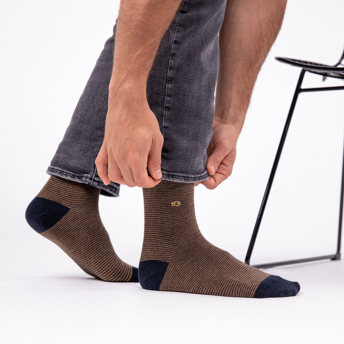 Socks in combed cotton Striped - Hazelnut