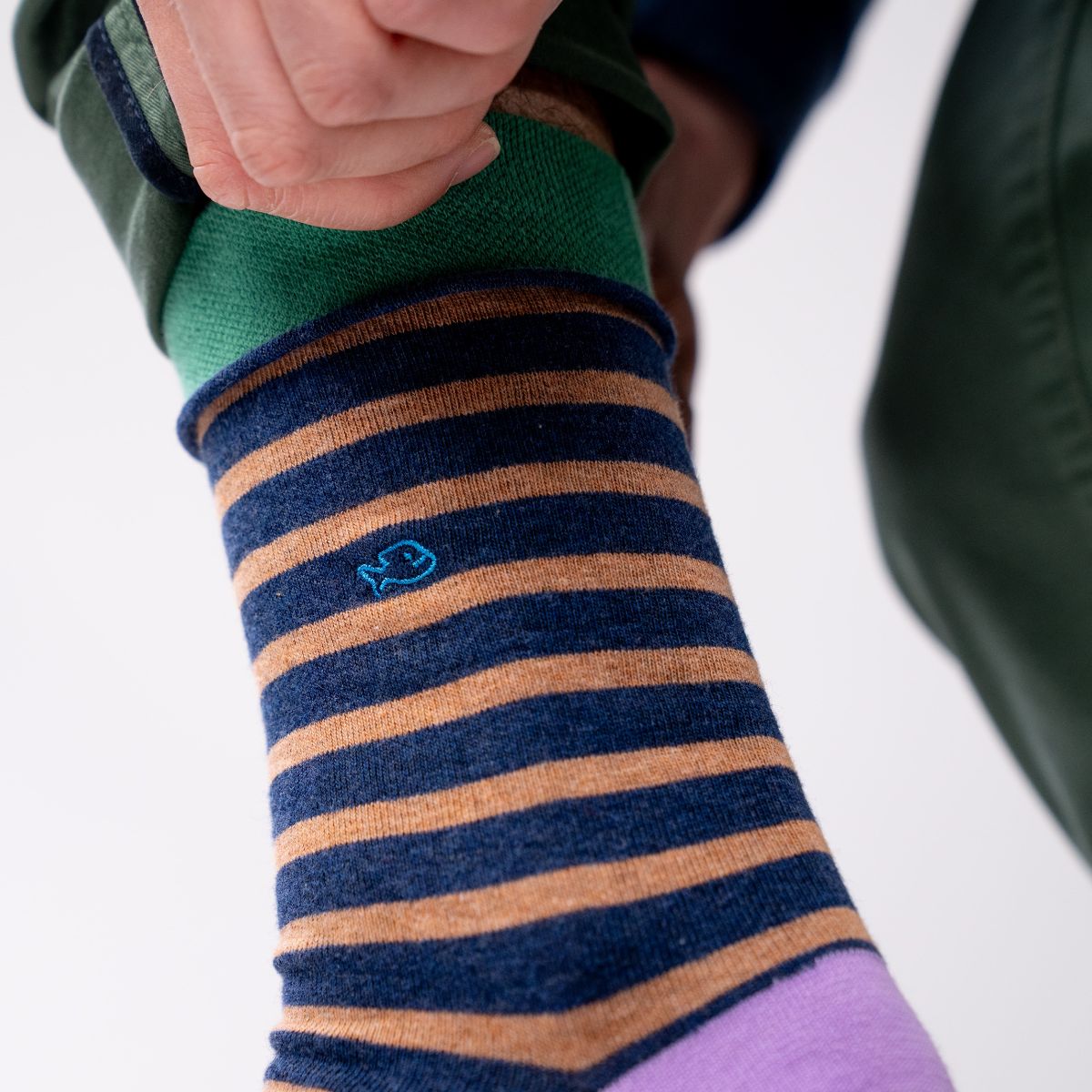 Socks in combed cotton Wide stripes - Navy and beige