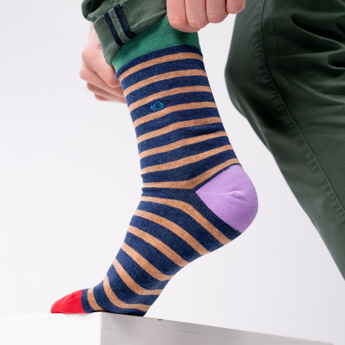 Socks in combed cotton Wide stripes - Navy and beige