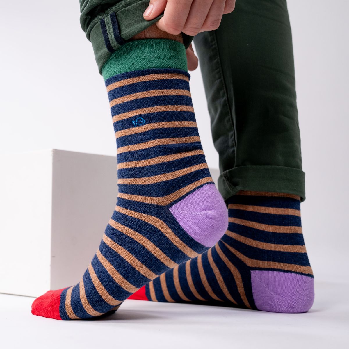 Socks in combed cotton Wide stripes - Navy and beige